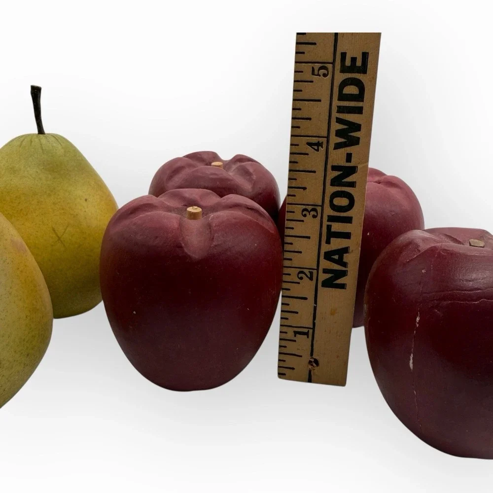 Wooden Green Red Apples Pears Realistic Hand Painted Folk Art‎